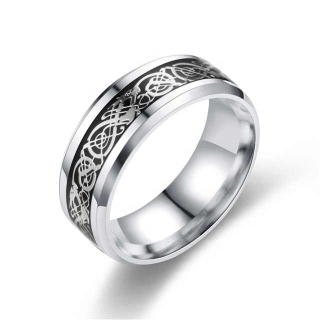 Fashionable Urban Stainless Steel Dragon Pattern Sequins Ring Titanium Steel Men's Retro Ring Wholesale Fadeless Durable