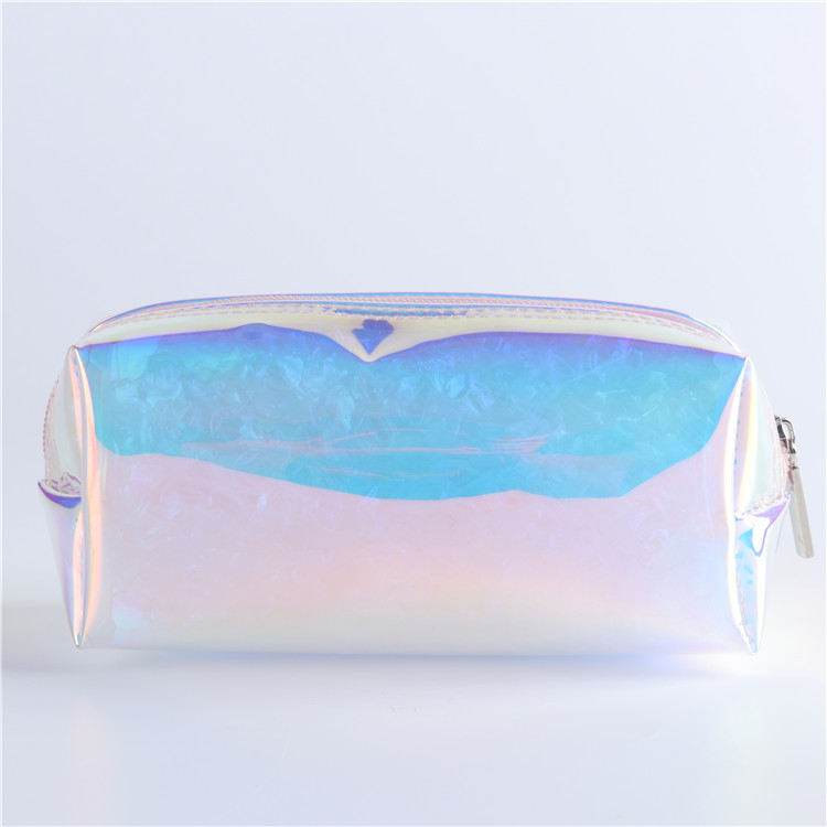Customized logo laser rainbow iridescent holographic transparent bag clear TPU PVC makeup pouch cosmetic coin bag