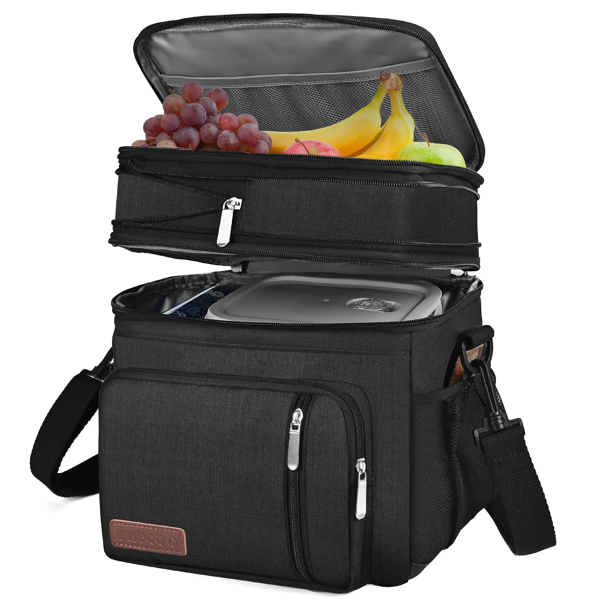 Lunch Bag for Women Men Double Deck Lunch Box - Leakproof Insulated Soft Large Lunch Cooler Bag