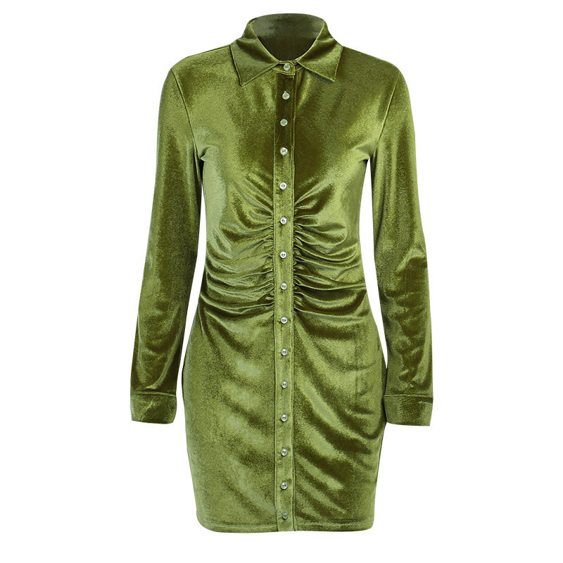 Drape slim body shirt collar temperament dress feminine feeling elegant button slim body skirt