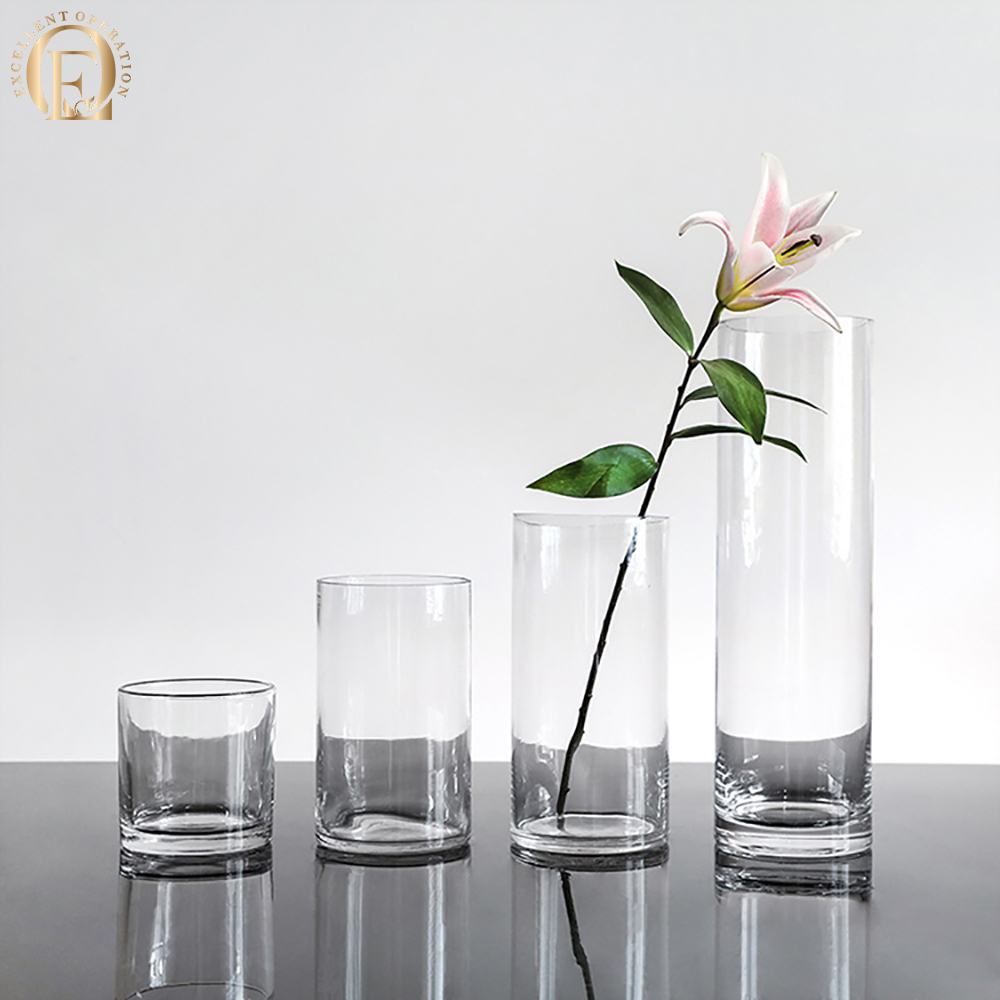 Most Popular Wholesale custom modern simple transparent/electroplate cylinder glass vases large glass vase