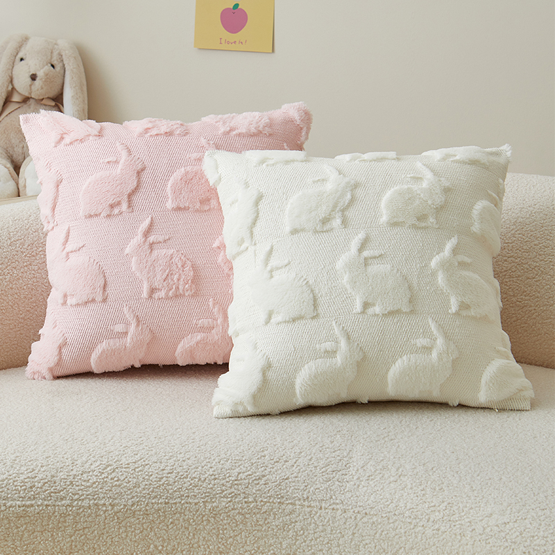 Modern Simplicity Style Plush Fur Fabric 18x18 Inch Rabbit Embroidery Square Pillow Covers