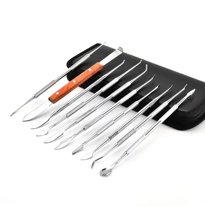 High quality 10pcs stainless steel dental carving wax tool kit pottery clay carving training tools