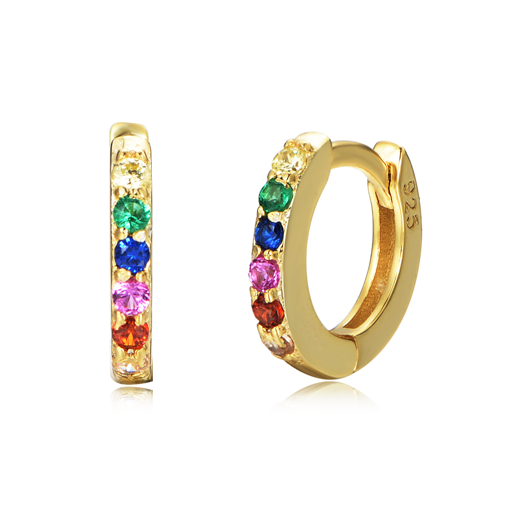 Peishang 925 Ohrringe orecchini 14K позолоченные цветные циркониевые Крошечные маленькие радужные серьги