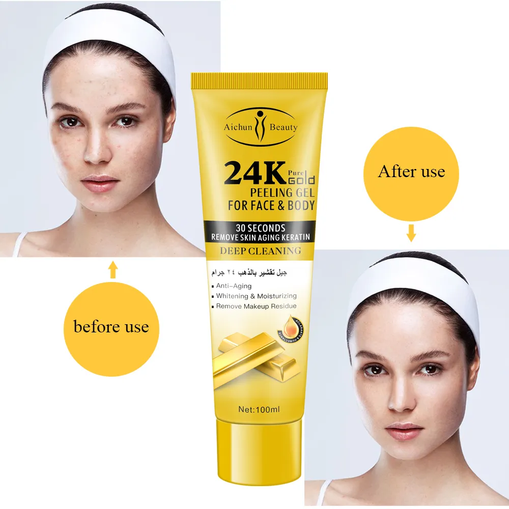 Manufacturers Wholesale Private Label Exfoliating 24k Gold Brightening Facial and body Peeling Gel