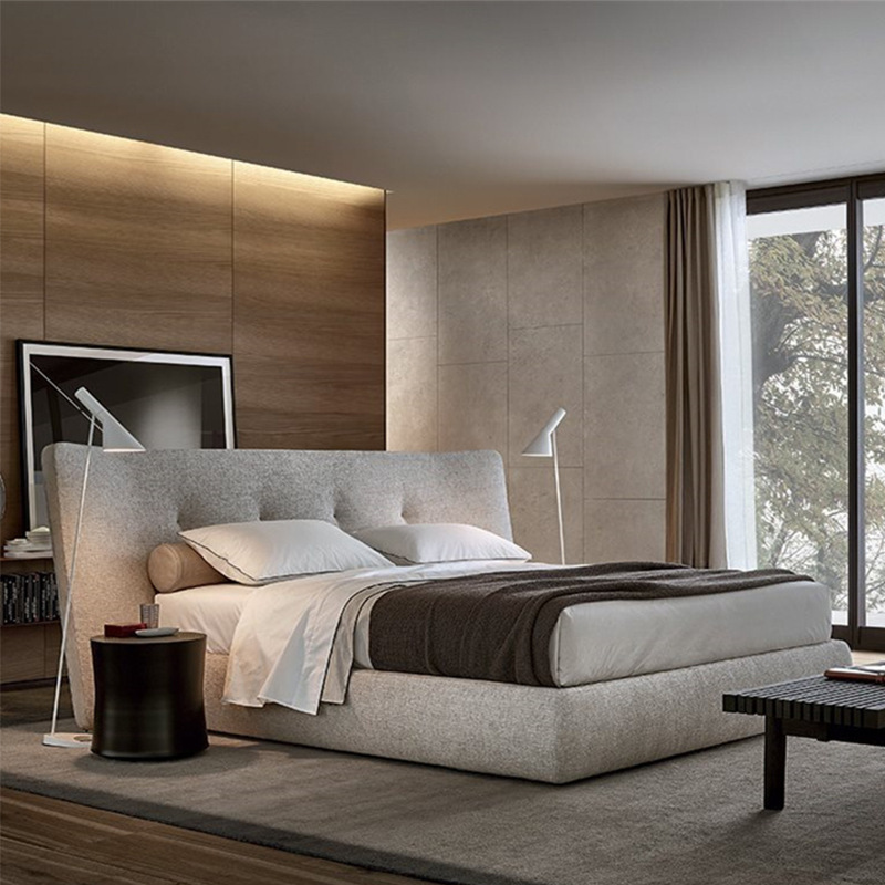 B01 luxury modern design bedroom furniture set leather fabric cover wood frame king size bed for double with mattress
