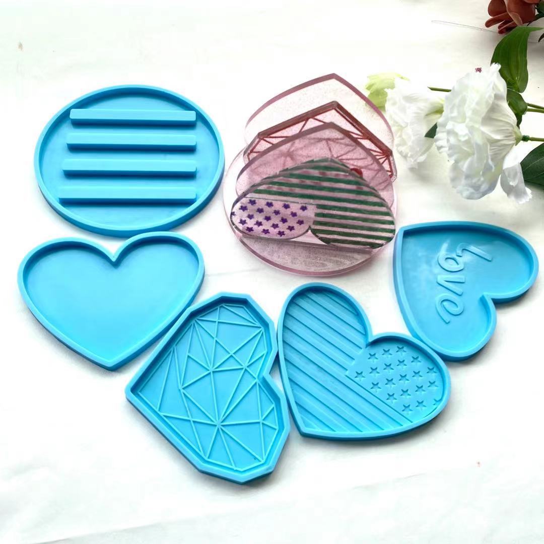 W006 Hot sale Shiny love coaster SET heart-shaped silicone mold for DIY crystal handmade glue