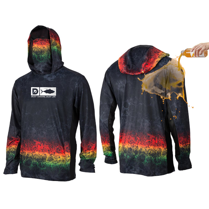 Custom Upf 50+ Waterproof fabric long sleeve fishing shirts uv protection Men waterproof t shirt fishing hoodie