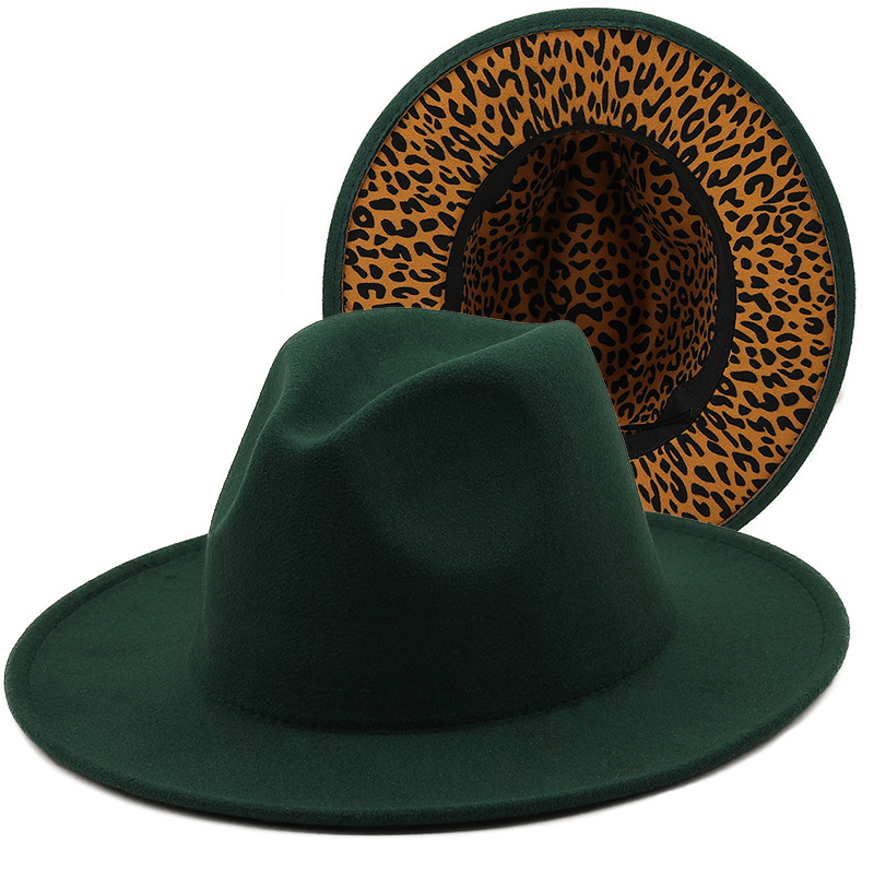 Popular Fashion Trends In Europe And America Big Brim Double-sided Woolen Leopard Print Inner Hats 2021 Fedora Hats Women Caps
