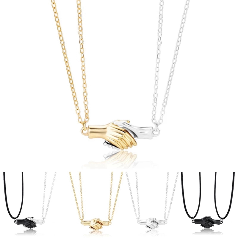2PCS Simplicity Neclace Hand Pendant Necklace Gold Lover Couple Lady Girl Party Gift