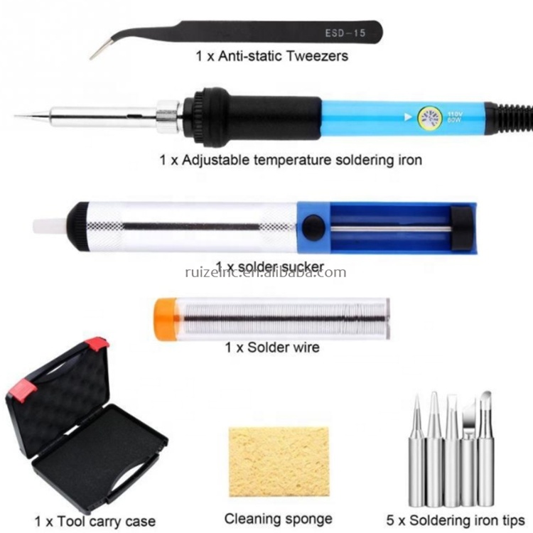 Soldering Iron Kit Electronics,Soldering Iron Kit Electronics 60W 110V Adjustable Temperature Solder Iron Kit with Carry Case