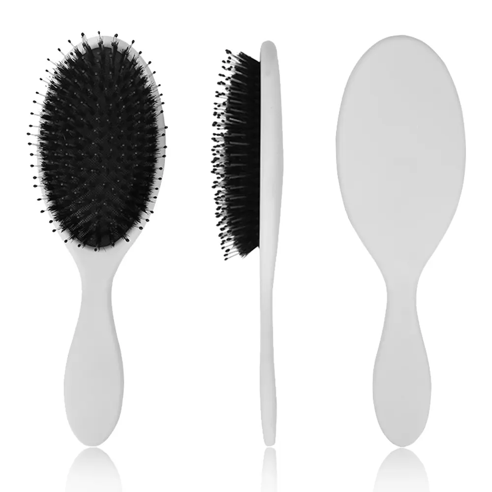 Hair brush manufacturing wholesale private label mix soft nylon boar bristles women white pink black hair massage brush