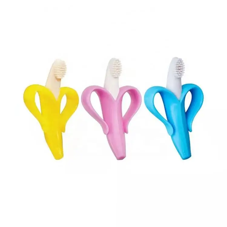 Luoyakuu Wholesale Fruit Banana Baby Toothbrush Teether Toy For Kids Teething Silicone