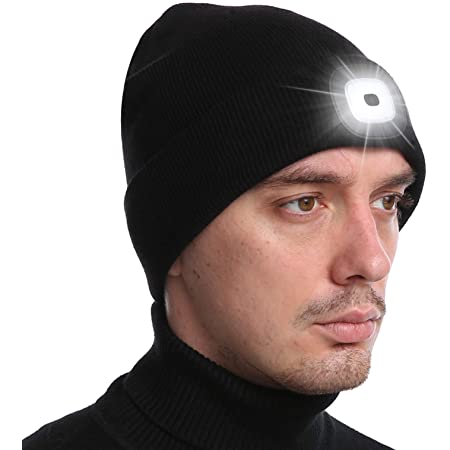 LED Hat with Light, Illuminated Hat Rechargeable USB for Men and Women, Adjustable Brightness Headlamp Winter Beanie Hat with Li
