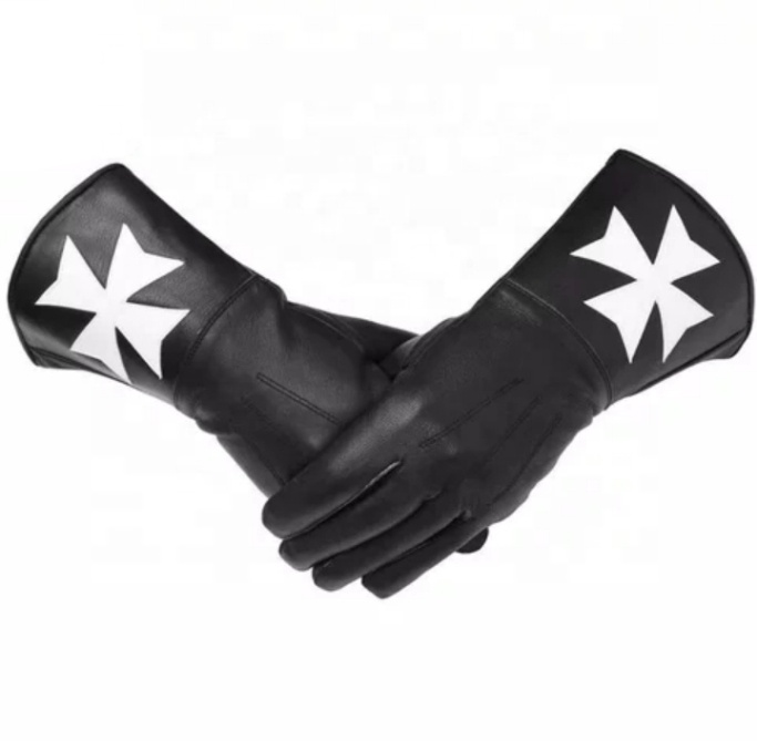 Knight Templar оптовая продажа, масонские перчатки, индивидуальные черные кожаные перчатки для Мейсона