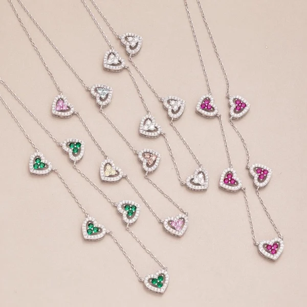 YFN Jewelry 925 Sterling Silver Cubic Zircon Hollow White Heart Pendant Necklace