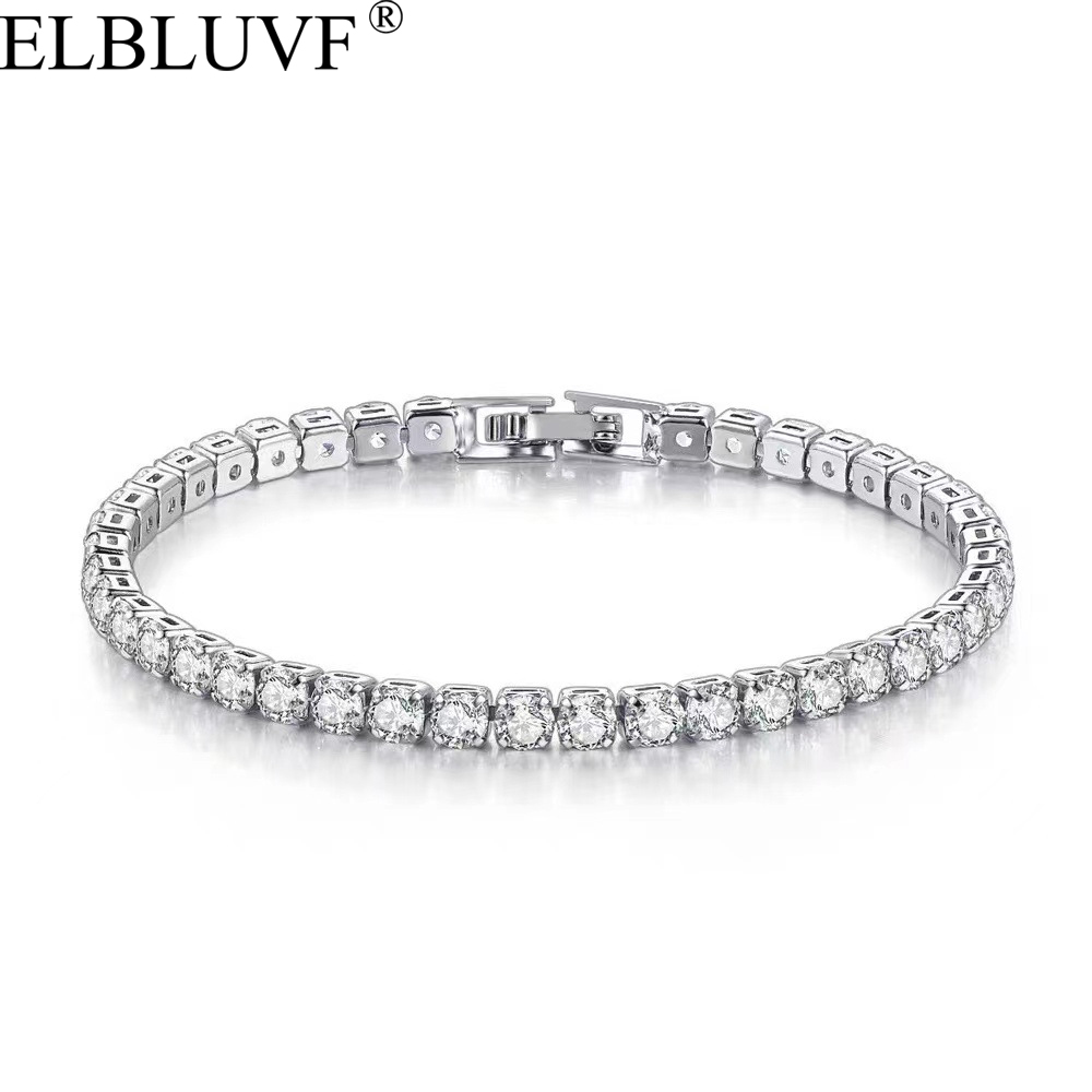 ELBLUVF Free Shipping Wholesale Copper Alloy White Gold Plated 4MM Cubic Zirconia CZ Diamond Charm Tennis Bracelet for Women