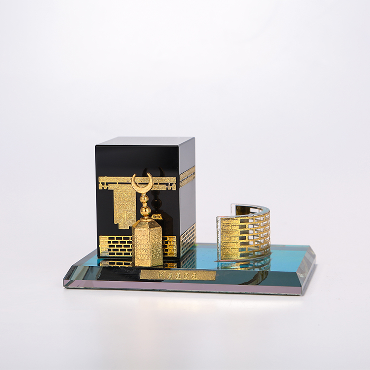 MH-LP0223 Glass Kabba Makkah Crystal Gold Islamic Gift Crystal