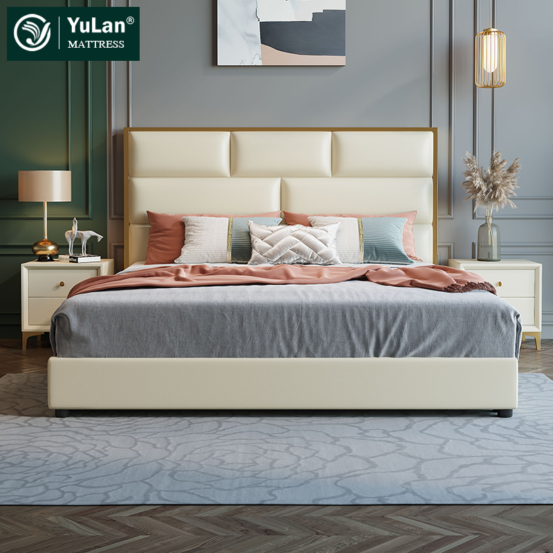 Modern Bedroom Furniture Storage Double Bed with Drawers High Headboard Wooden Beds