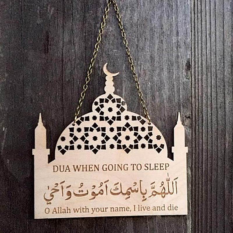 New Laser Cut Castle Wooden Pendant Set Islamic Wood Carvings ornaments Ramadan Kareem Mubarak Eid Decorations Wood Art Pendant