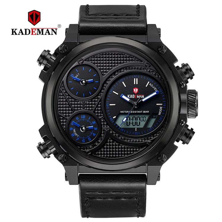 Часы KADEMAN K156 мужские с двойным дисплеем, брендовые светящиеся модные светодиодные цифровые водонепроницаемые с календарем