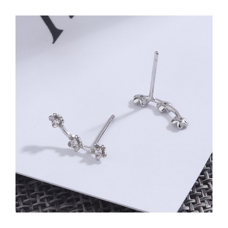 Women stack dainty thin curve ear piercing flower 925 sterling silver stud earrings