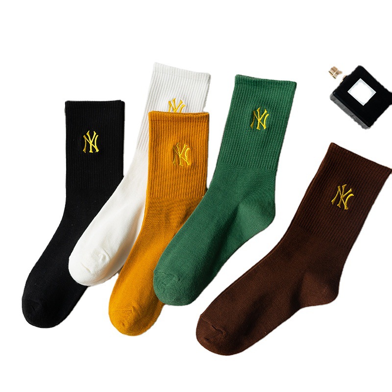 NY gold silk embroidered tube socks medium tube cotton socks medium tube casual socks