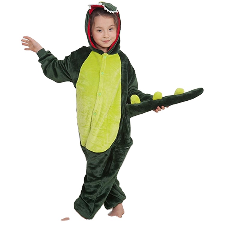 Kigurumi Kids Pajamas Animal Cosplay Green Dragon Cartoon Warm Winter Pajamas For Kids And Children