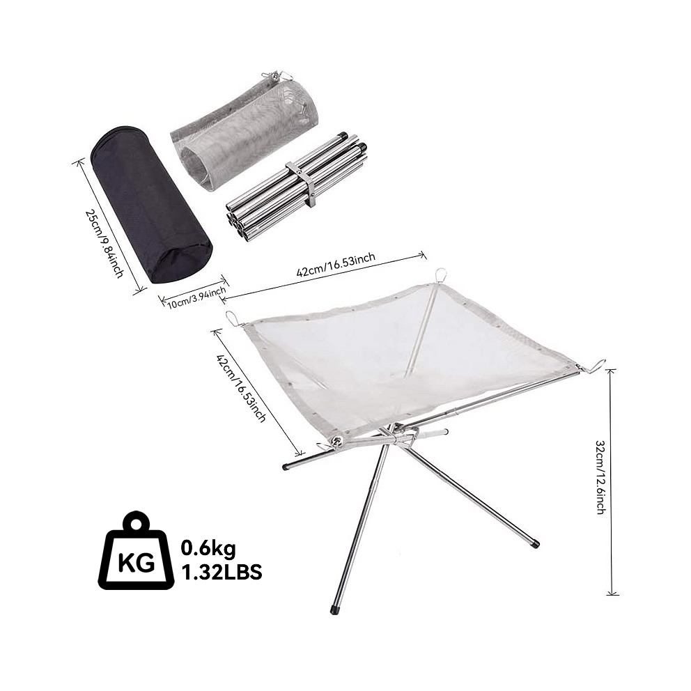 Portable outdoor fire pit wood burning foldable stainless steel mesh fire pit