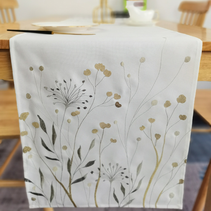 Embroidered Flower Table Runner Linen Luxury
