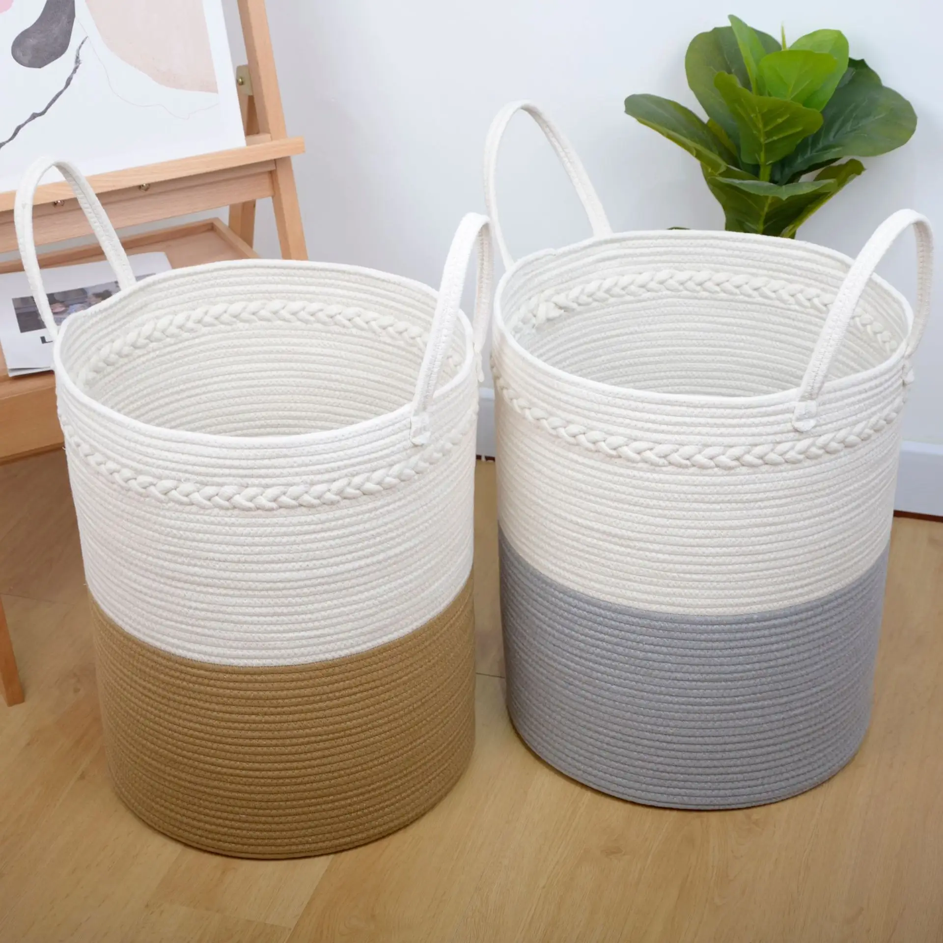 Nordic wind clothes storage basket Large woven storage basket with handles