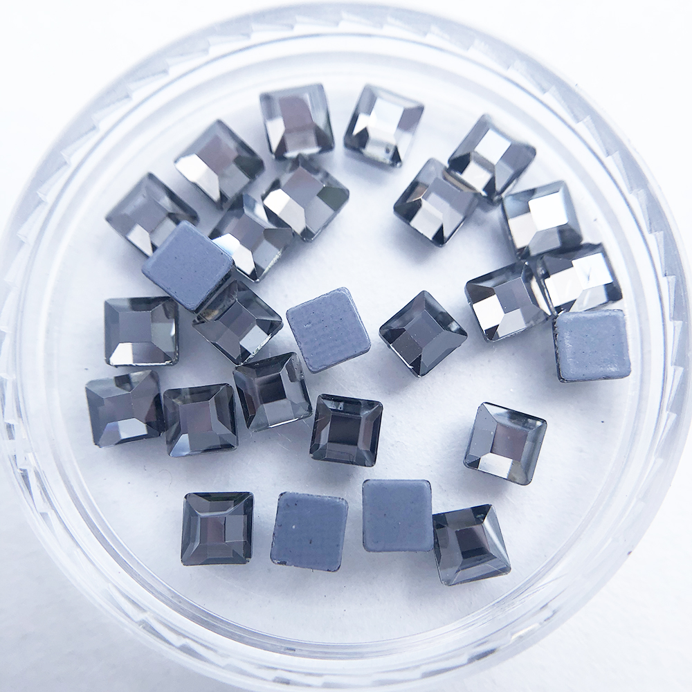 Hot sale bulk black diamond Square shape flat back glass rhinestones hot fix