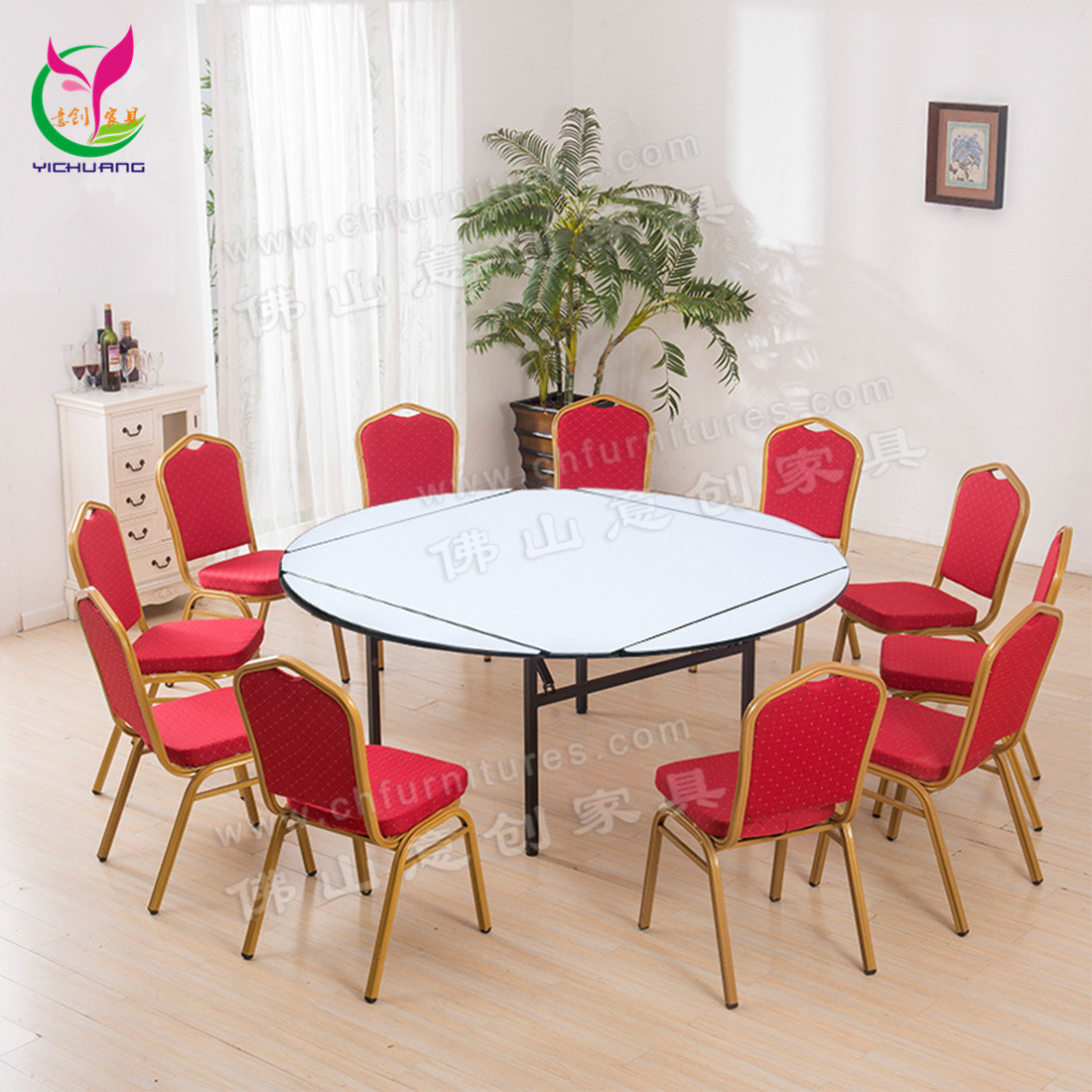 Yichuang Furniture Round Square Changeable Plywood Hotel Banquet Folding Table For Chairs