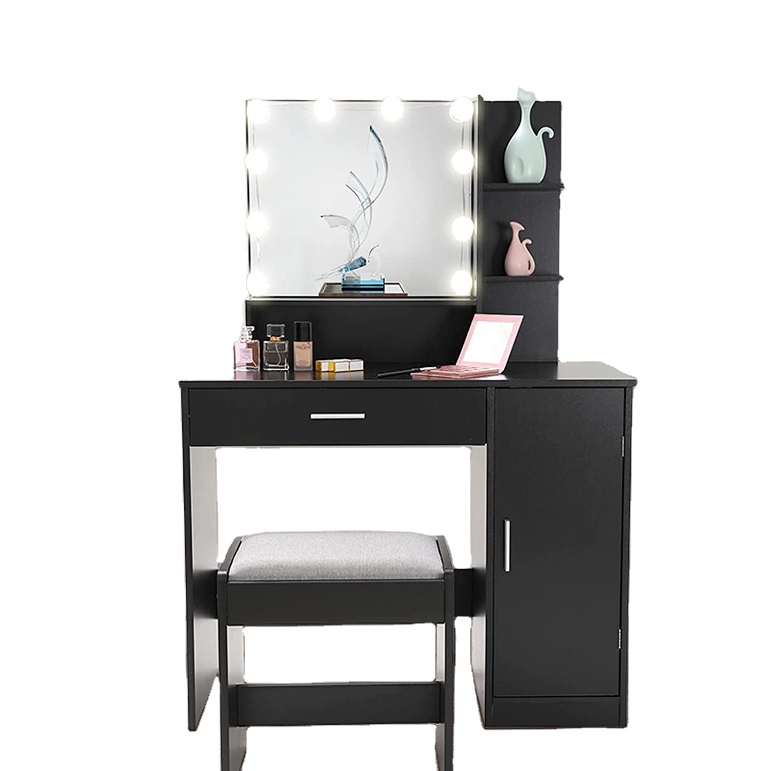 makeup dresser dressing table with 2 Drawers and 6 Storage Shelves, Dressing Table with Cushioned Stool for Women, Girls,