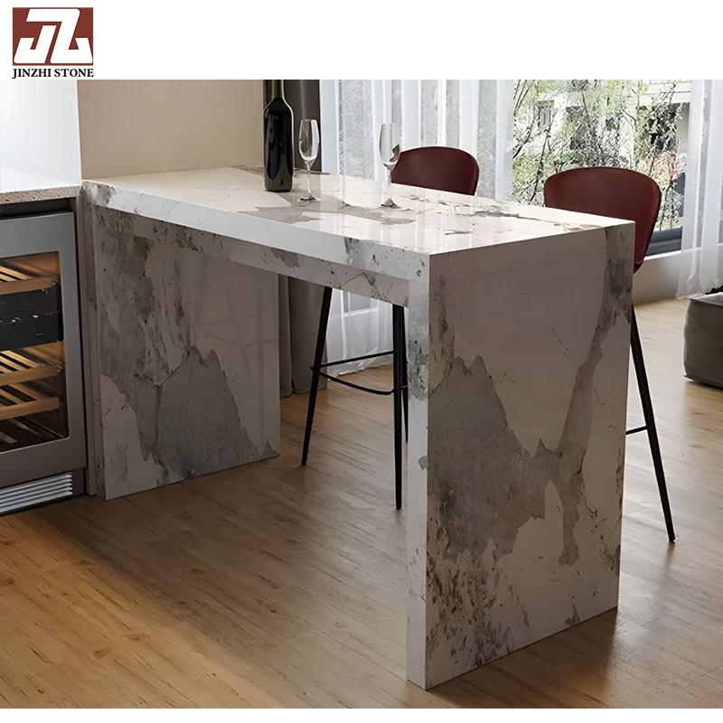 Luxury Modern Italian Marble Kitchen Island Dining Table Natural Calcite Bar Table Travertine Big Slab Cabinets For Kitchens