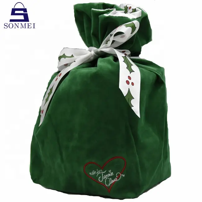 Green bag with logo large velvet bag drawstring