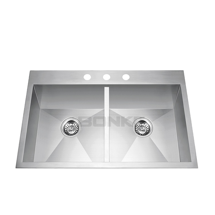 33 Inch Equal Double Basin Stainless Steel Handmade Kitchen Sink With 1.5mm Thickness 16-18 Gauge
