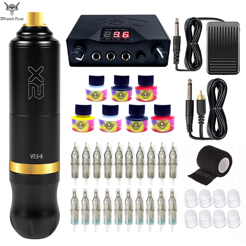 Ghostaxe Professional High Quality Tattoo Machine Rotary Pen Set With Power Supply For Body Art