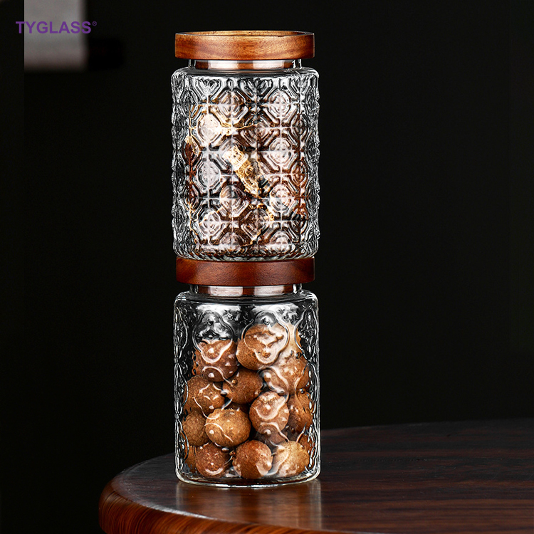 Factory Borosilicate Glass Spice Jar Frosted Glass Food Storage Container Jar With Airtight Acacia Lid For Kitchen Spice Srorage