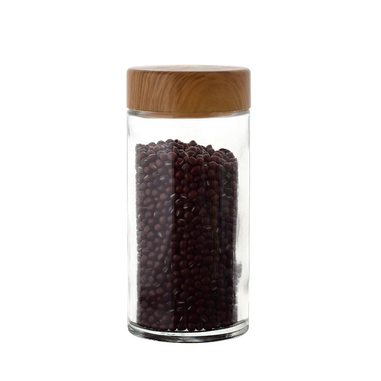 Custom 500ml Empty Bamboo Glass Storage Jar Wooden Cork Jar Coffee Tea Storage Jar