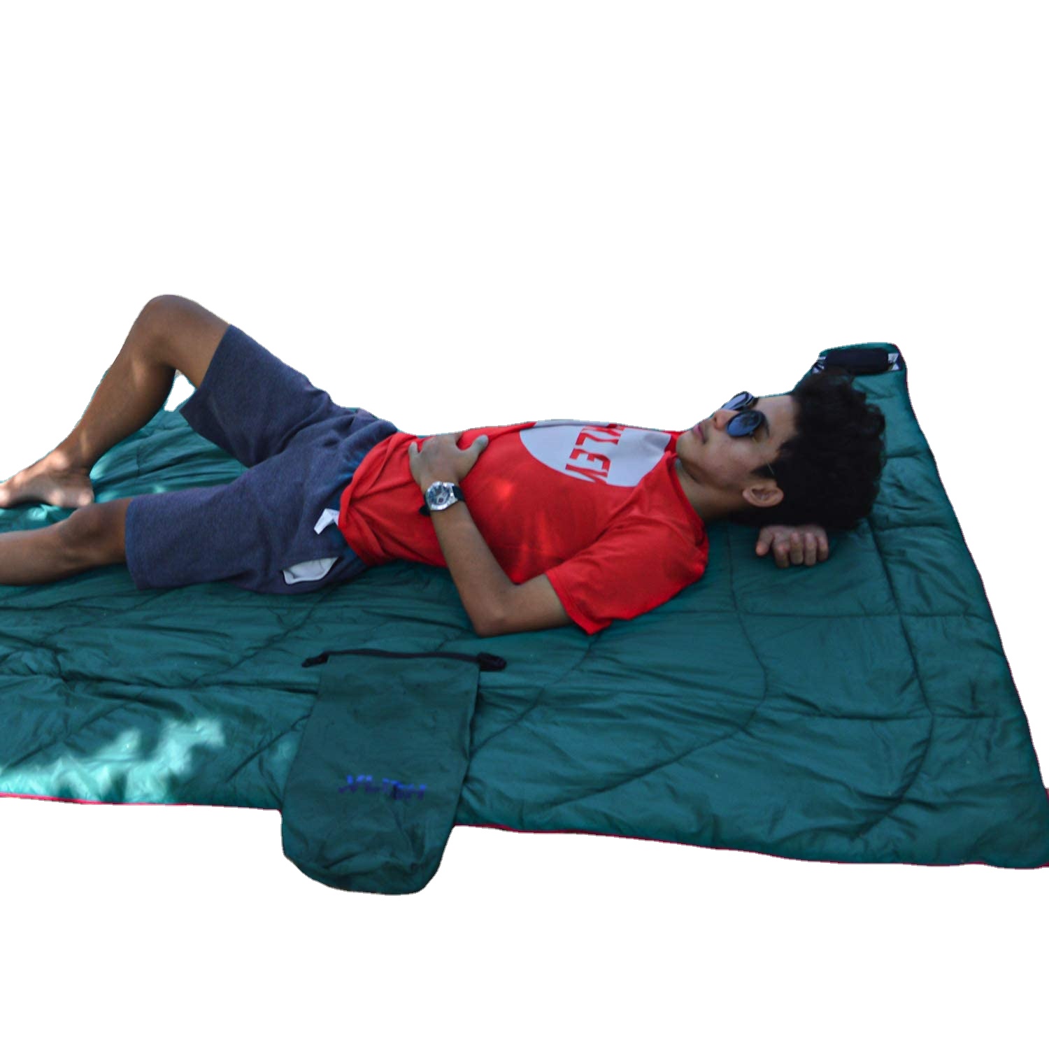Indoor Outdoor Puffy Blanket 80" X 54" - Evergreen, Hypoallergenic, Indoor | for Camping, Travel, Picnics, Beach Trip, Concerts