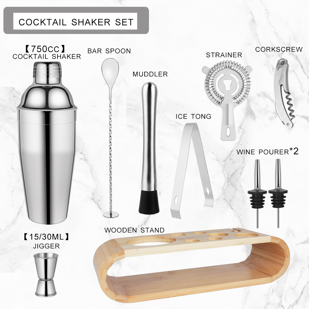 Amazon Bartender Kit 10 pcs Stainless Steel Martini Cocktail Shaker Set with Stand for Drink Mixing Bar Tools