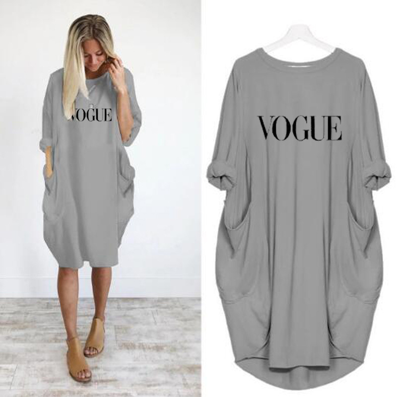 New Design Street Wear Casual Dresses Loose Pocket Long Sleeve Vogue Printed Women's Summer Dress