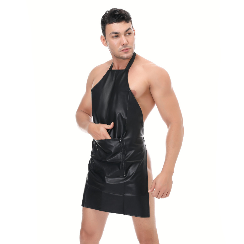 Men's Sexy Wet Look PVC Leather Apron BDSM Clothing Bondage Stretchy Clubwear Lingerie