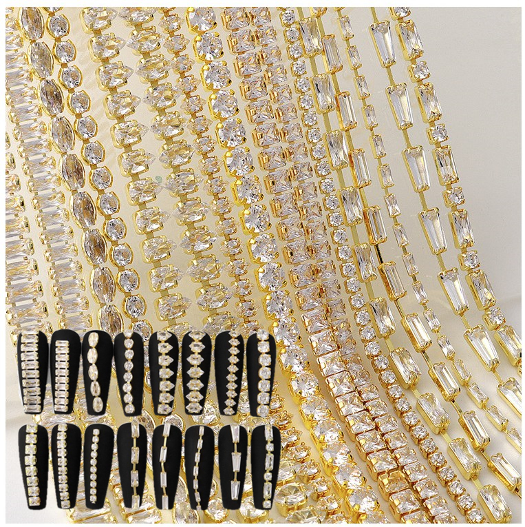 3D luxury zircon nail art popular design nail chains zircon nail art charms