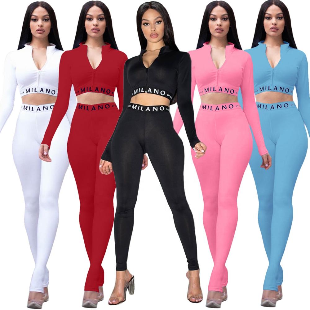 Drop shipping spring cheap wholesale knit candy color skinny pant suits set for women sets two piece