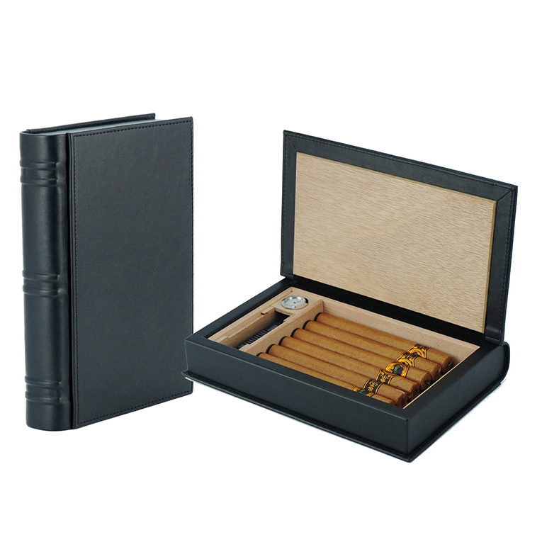 Sonny книга форма портсигар черный кожаный дорожный Humidor Портативный сигары коробка
