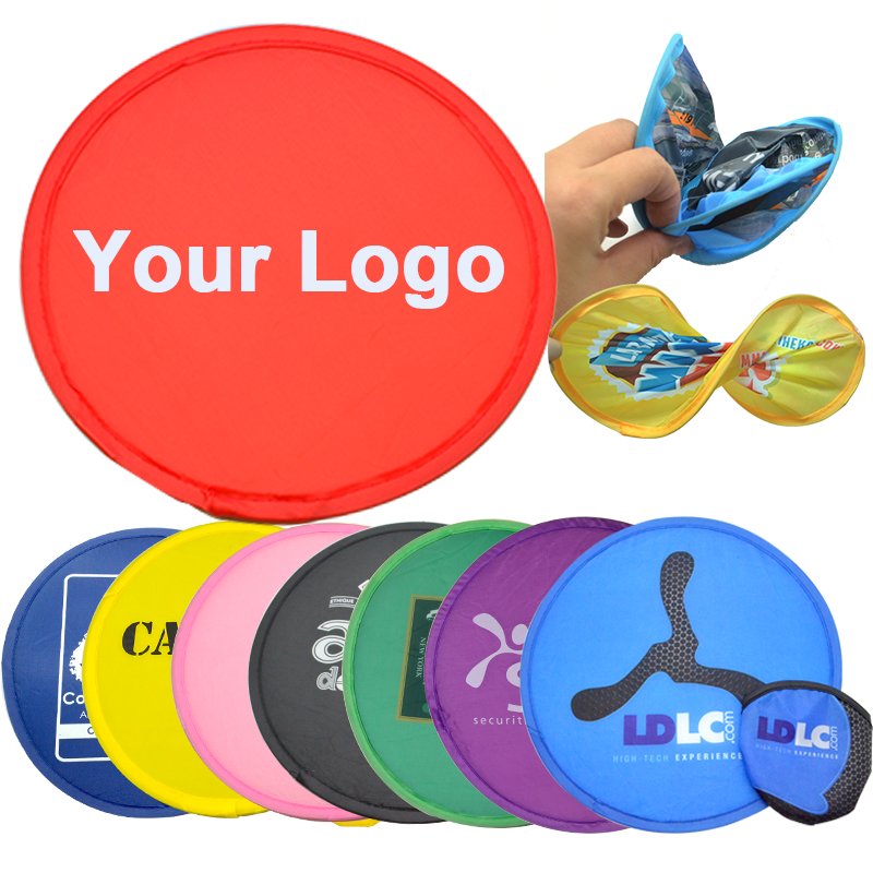 Custom Logo Foldable Hand Fan Fold-Up Flying Disc With Case Foldable Flyer Folding Handheld Fan Nylon Round Flying Disc