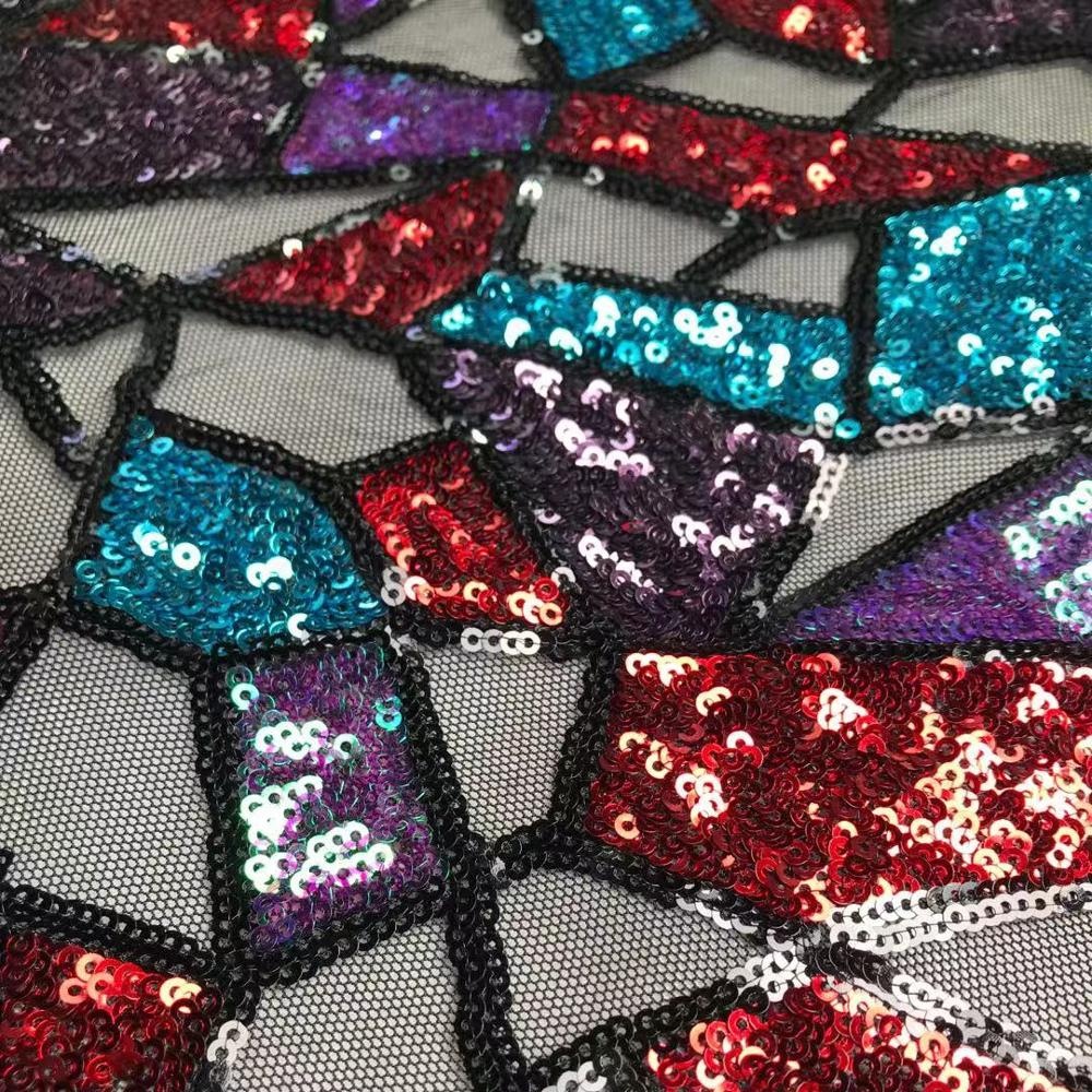 Popular African tulle lace fabrics with sequin embroidery multi-color sequin fabric embroidery for dress