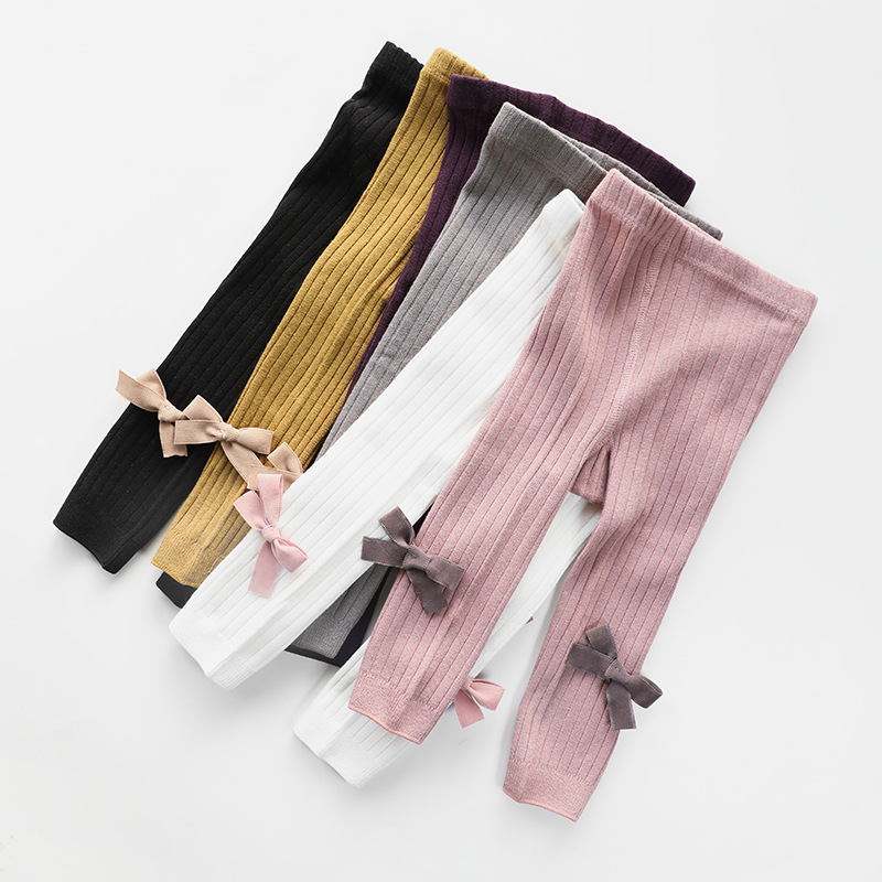 Sweet Baby Bowknot Tight Leggings Kids Seamless Cute Cotton Comfortable Knitting Pants for 0-6 Years Children Girls Kids